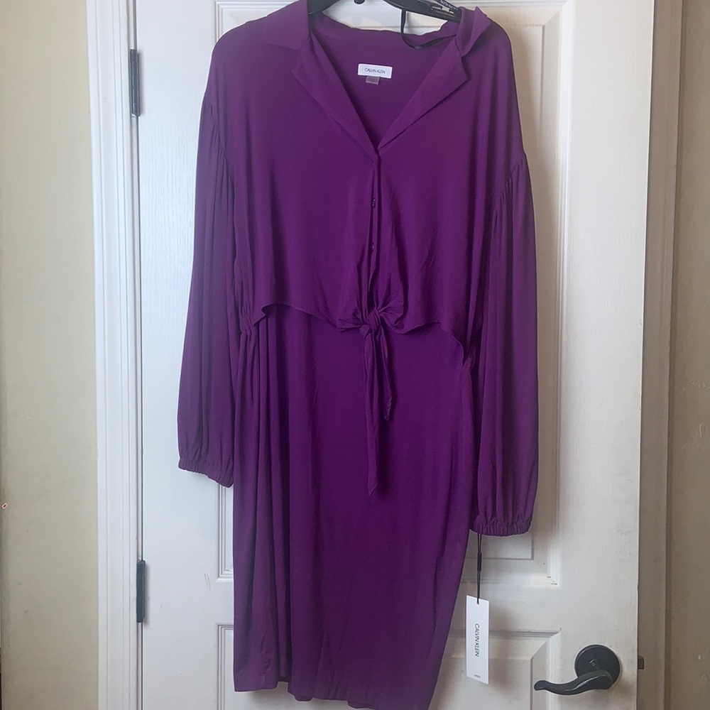Calvin Klein Rayon Knot Front Button Shirt Dress